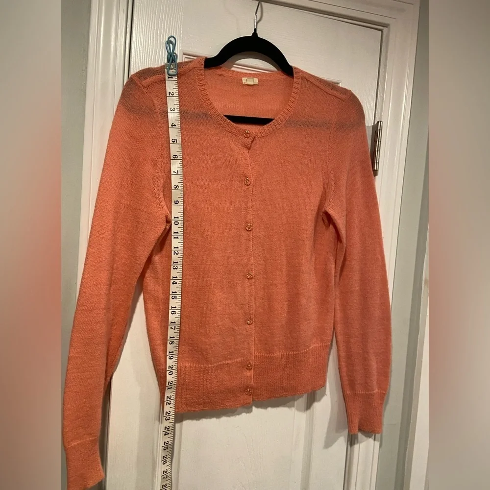 J. Crew Size S Coral Crystal Button Long Sleeve Lightweight Alpaca Cardigan